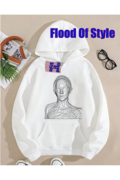 Flood Of Style Grață umană minimalistă cu linie gri cu imprimeu Biskilet Yaka...