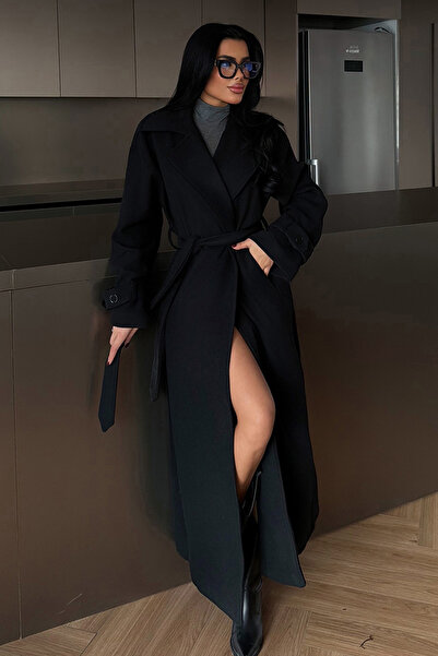 Eyyo Black Mathily Belt Detail Coat Ate-4205