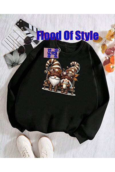 Flood Of Style Sweatshirt negru Love Minimalist cu imprimeu cu gâtul în formă...
