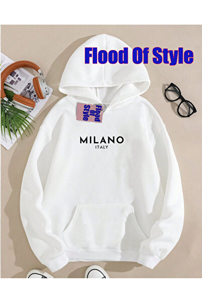 Flood Of Style سويت شيرت أبيض ميلانو مينيماليست مطبوع بياقة دائرية