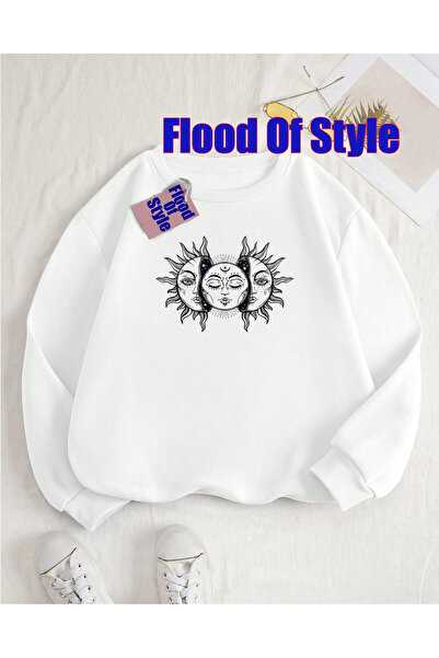 Flood Of Style Φούτερ με λευκό γιακά μινιμαλιστικό σχέδιο με τύπωμα