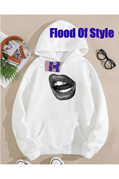 Flood Of Style Γκρι φούτερ με λαιμόκοψη με τύπωμα Minimalist 1