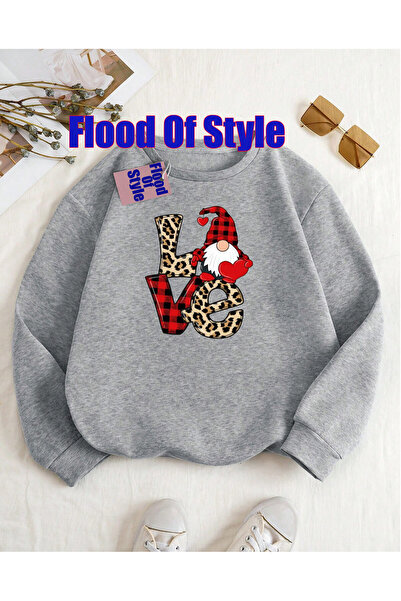 Flood Of Style Γκρι φούτερ Love Christmas Minimalist με τύπωμα με λαιμόκοψη μ...
