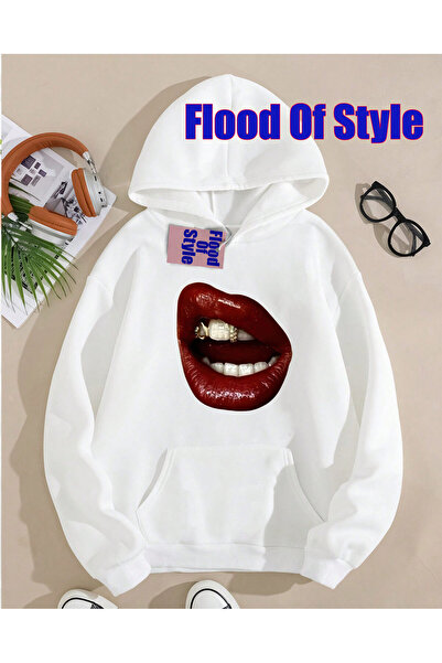 Flood Of Style Γκρι μινιμαλιστικό φούτερ με λαιμόκοψη με τύπωμα Biskilet