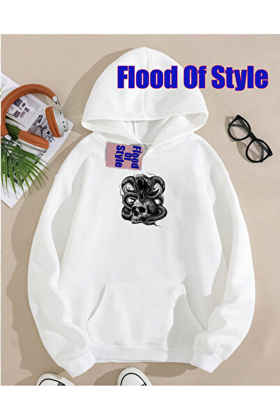Flood Of Style Φούτερ με λαιμόκοψη με μινιμαλιστικό σχέδιο White Skull Snake ...
