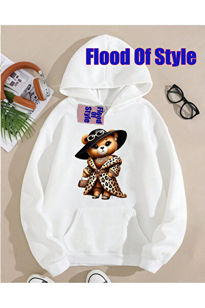 Flood Of Style Sweatshirt cu guler Biskilet minimaliste cu imprimeu Leopard U...