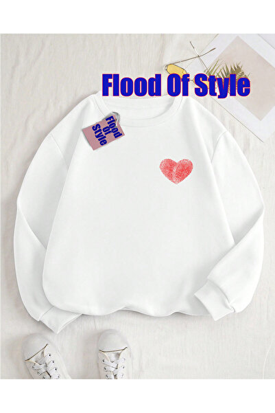 Flood Of Style Hanorac alb Finger Girl minimalist cu guler cu imprimeu Biskil...