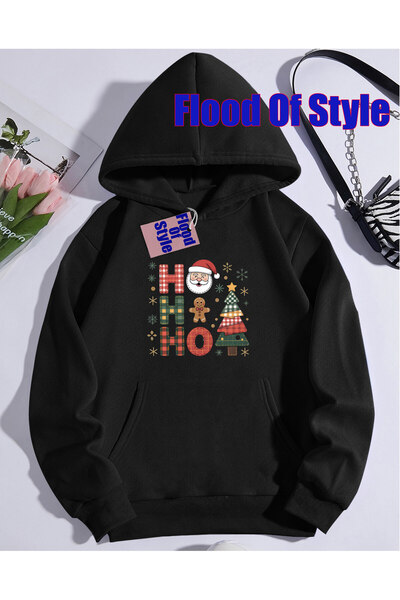 Flood Of Style سويت شيرت أسود بياقة بيسكيت مينيماليست مطبوع من نويل