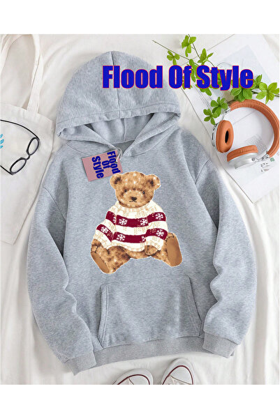 Flood Of Style Γκρι πουλόβερ AYICIK Minimalist με τύπωμα Φούτερ με λαιμόκοψη ...