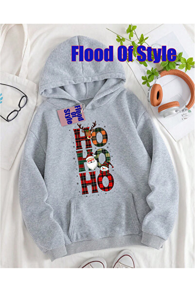 Flood Of Style Сива коледна минималистична блуза с принт на велосипед