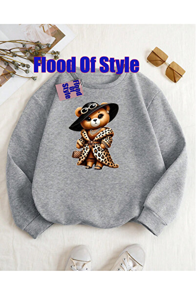 Flood Of Style Сива меча леопардова блуза с минималистичен дизайн за велосипед