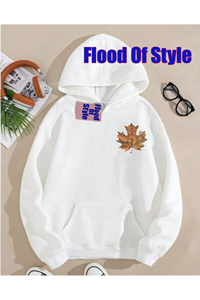 Flood Of Style Sweatshirt cu guler Biskilet cu imprimeu minimalist Gazete Taprak Alb
