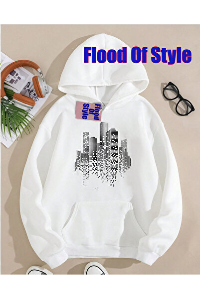 Flood Of Style Λευκό μπλουζάκι με μινιμαλιστικό γιακά με τύπωμα Biskilet