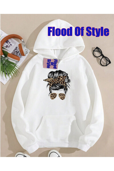 Flood Of Style Φούτερ με λευκή κεφαλή Minimalist με τύπωμα Biskilet Collar