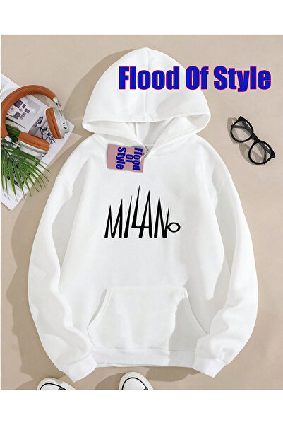 Flood Of Style سويت شيرت أبيض ميلانو مينيماليست مطبوع بياقة دائرية