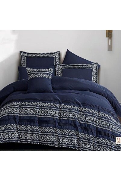 Reiashn Aisel Navy Blue Embroidered 5-Piece Summer Single and a Half Bedspread