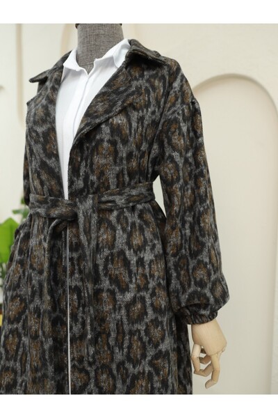 HİJABAYA Καπάκι με διπλό στήθος με ζώνη με τσέπες με λεοπάρ σχέδιο