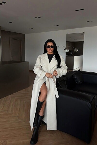 Eyyo White Mathily Belt Detail Coat Ate-4206