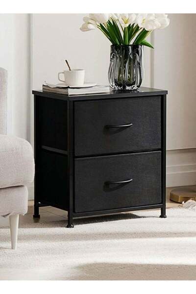 DASEN طاولة بجانب السرير بمقاس 45*30*51 سم مع أدراج من القماش، طاولة جانبية من طبقتين لغرفة النوم