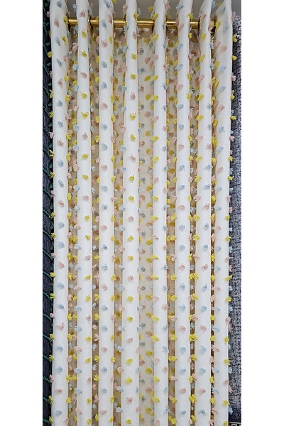 Vesta Vita Fon Perde Püskül Detaylı Keten Kumaş Rustikte Dekoring Halkalı