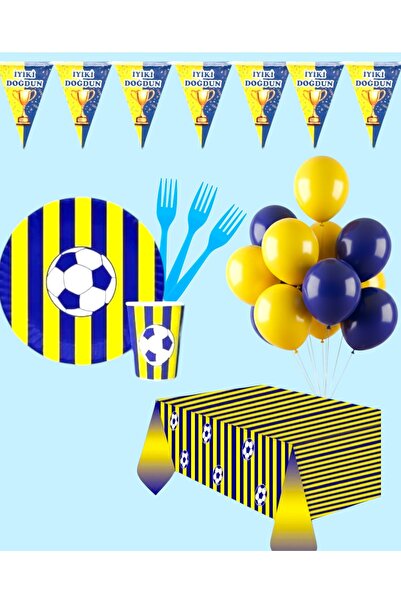 Evabrite Set de petrecere tematică cu evantai galben bleumarin pentru 24 de persoane - Rechizite pentru sărbătorirea zilei de naștere