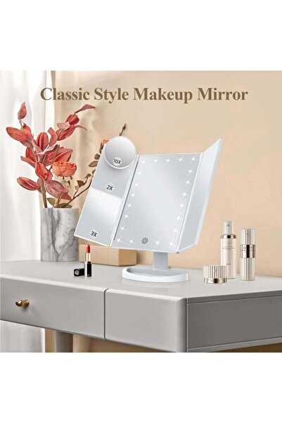 Arabest White LED Trifold Compact Mirror, Touch Dimming Light Up Mirror, Dual Power Supply