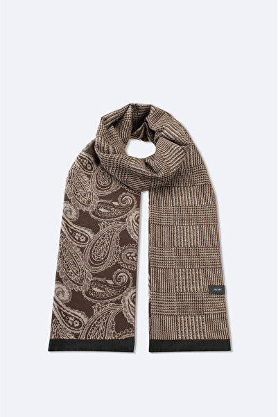 Avva Men's Brown Patterned Tassel Shawl A52Y9407