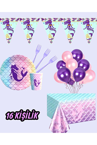 Evabrite Mermaid Themed Party Set for 16 People - Birthday Celebration Supplies