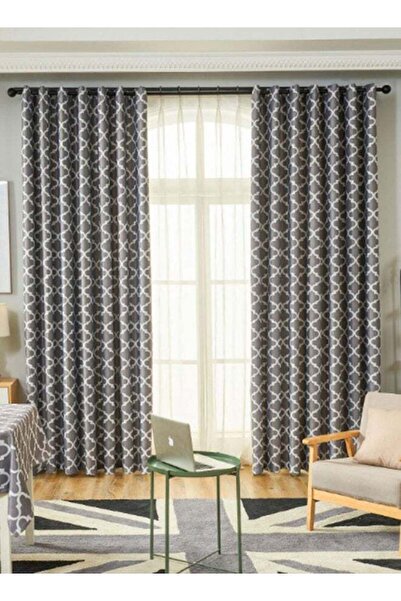 Arabest Classic Printed Blackout Curtain Grey 140 x 240cm