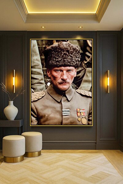 Wallivo Mustafa Kemal Atatürk Asil Duruş - Model 20 Gold Metal Çerçeveli Kanv...