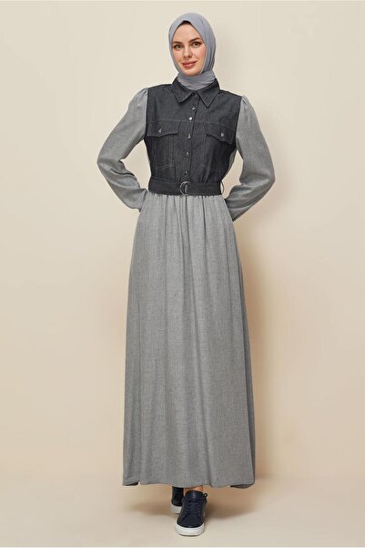 Alvina Belted Denim Detailed Dress 46052