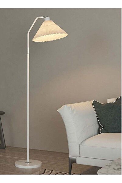 Arabest LED Straight Pole Floor Lamp, Minimalist Standing Light with Pleated Lampshade, Three Color Dimming