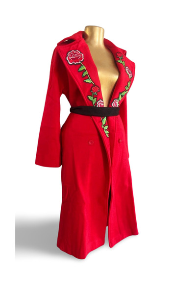 MDY-marketplace Red wool coat with roses