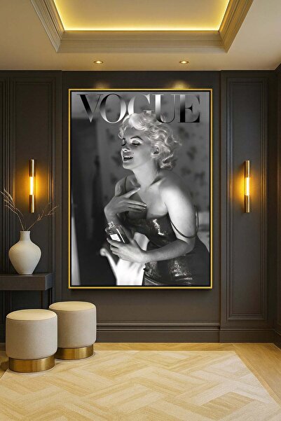 Wallivo Siyah Beyaz Vogue - Marilyn Monroe Makyaj Temalı Siyah Metal Çerçeveli Kanvas Tablo
