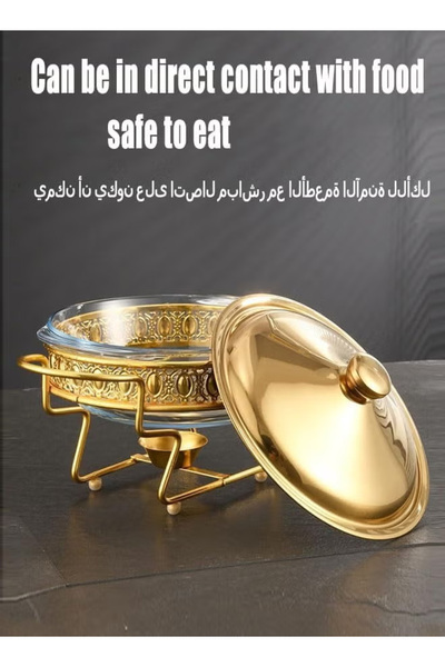 Generic Buffet stove food heating container with glass tray, round stainless steel food warmer