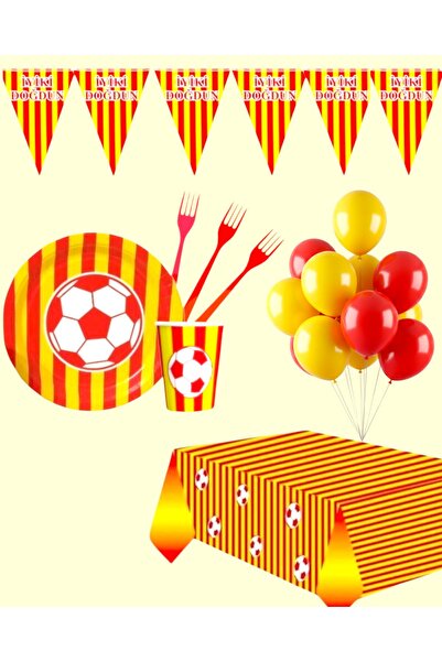 Evabrite Yellow Red Fan Themed Party Set for 32 People - Birthday Celebration Supplies
