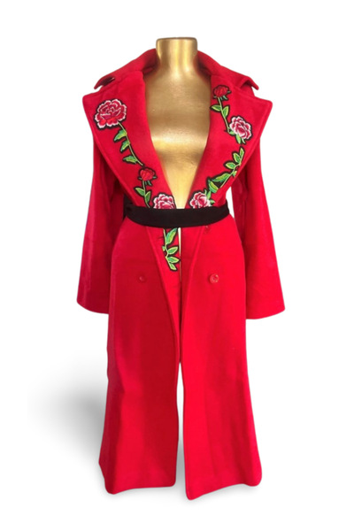 MDY-marketplace Red wool coat with roses