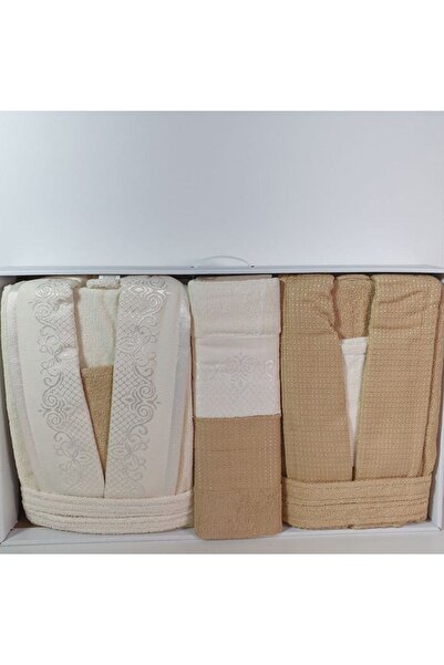 Reiashn Jacqueline Encrusted and Beige Bathrobe Set