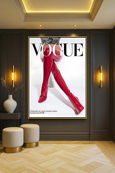Wallivo Dior Temalı Vogue Kapağı - Diz Üstü Çizmeli Model Gold Metal Çerçevel...