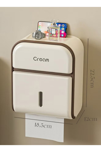 Generic Wall-mounted toilet paper holder, waterproof tissue box with phone stand, no drilling required