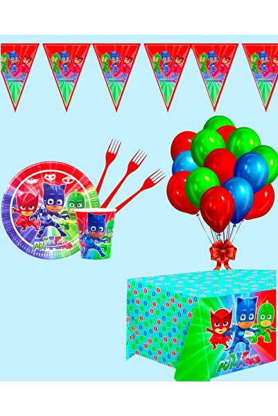 Evabrite Pijamaskeliler Themed Party Set for 32 People - Pj Masks Birthday Celebration Supplies