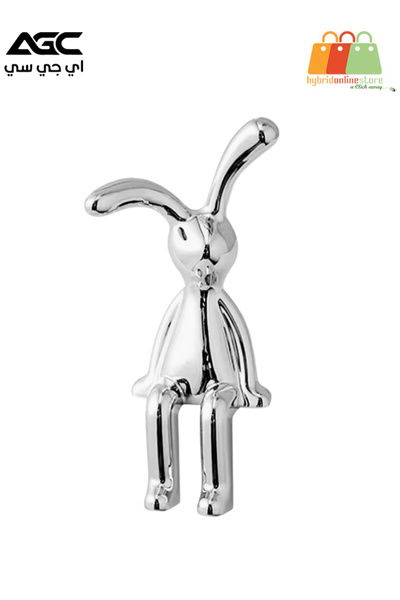 AGC تمثال أرنب جالس معدني فضي اللون للديكور على الطاولة والرفوف والمنزل