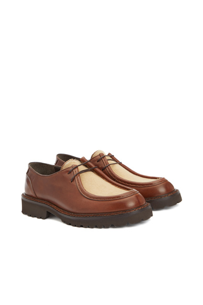 Dıvarese Taba Tay Tüyü Garnili Kadın Deri Ayakkabı