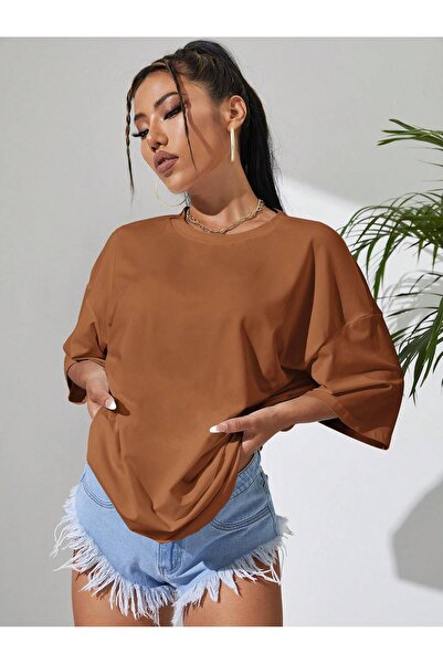 rocassi تي شيرت نسائي كبير الحجم بياقة دائرية