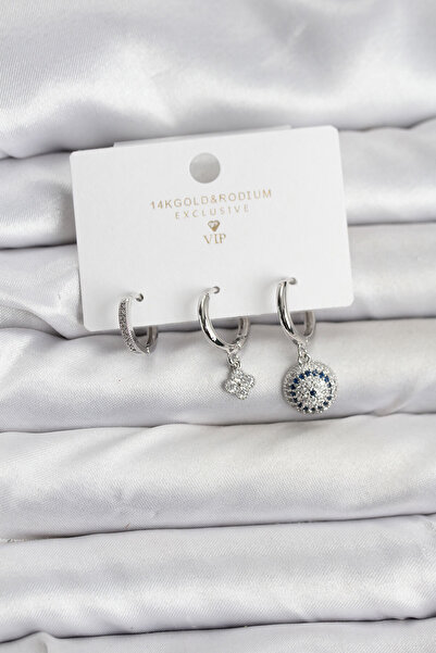 Lisinya Nazar Model Silver Color Brass 3-Piece Women's Earring Set - Tygoo