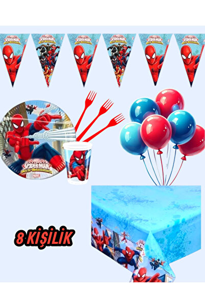 Evabrite Spider-Man Themed Party Set for 8 People - Spider Birthday Celebration Supplies