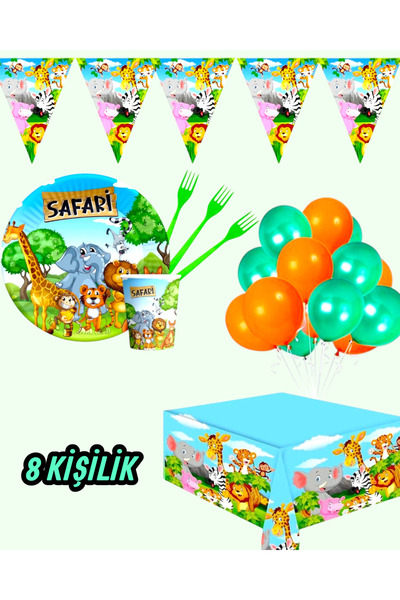 Evabrite Safari Themed Party Set for 8 People - Cute Animals Jungle Concept Party Supplies