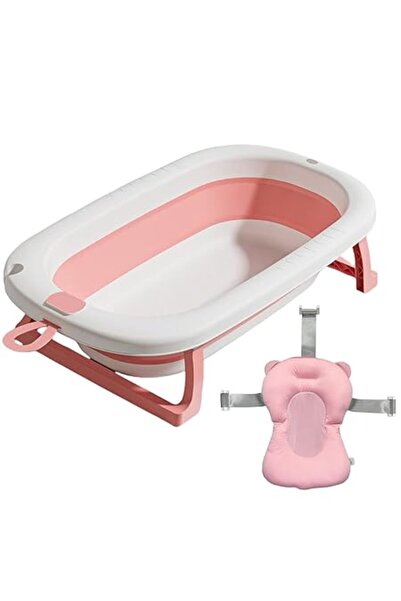 Xess Baby Foldable Bath Tub with Bathmat Cushion & Thermometer, Portable Baby Bathtub with Drain Hole, S