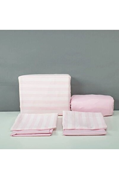 Reiashn Hotel-style striped duvet cover, pink summer color, double size