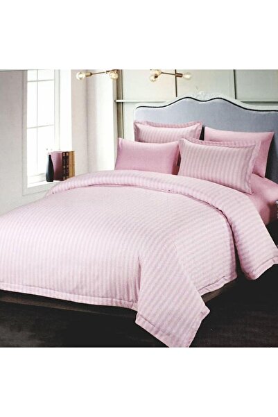 Reiashn Hotel-style striped duvet cover, pink summer color, double size